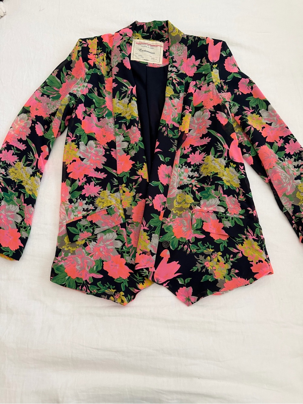 Cartonnier Navy Floral Blazer with Neon Pink & Green